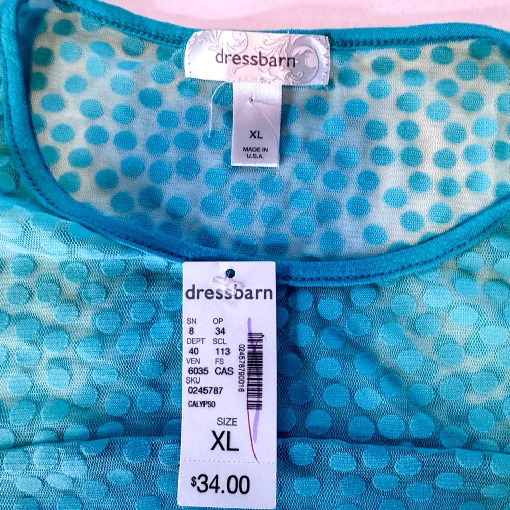 Dressbarn Aqua Polka Dot Textured Blouse XL Sheer Layered Top Casual Work - Picture 6 of 9